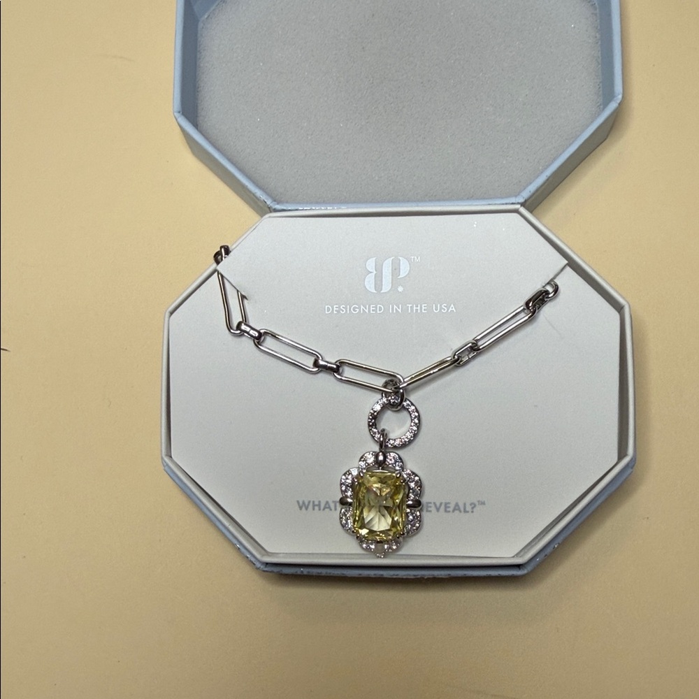 Sterling Silver Necklace with Yellow Cushion Gemstone and Halo Accent